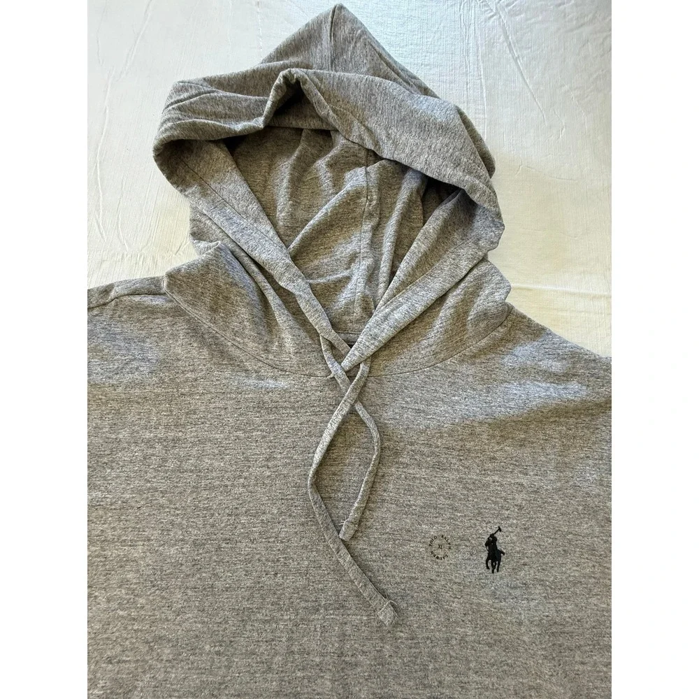 Polo Ralph Lauren Men's Jersey Hooded T-Shirt Gray Long Sleeve Hoodie Top New XL